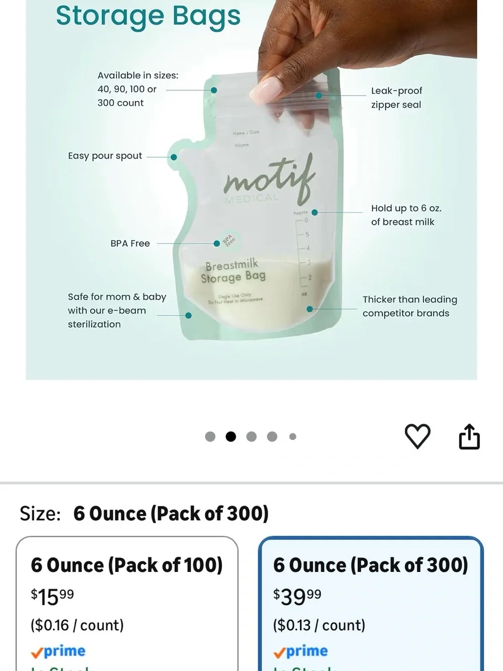 Motif Medical Mint Green Breastmilk Storage Bags - Leak-Proof, BPA-Free